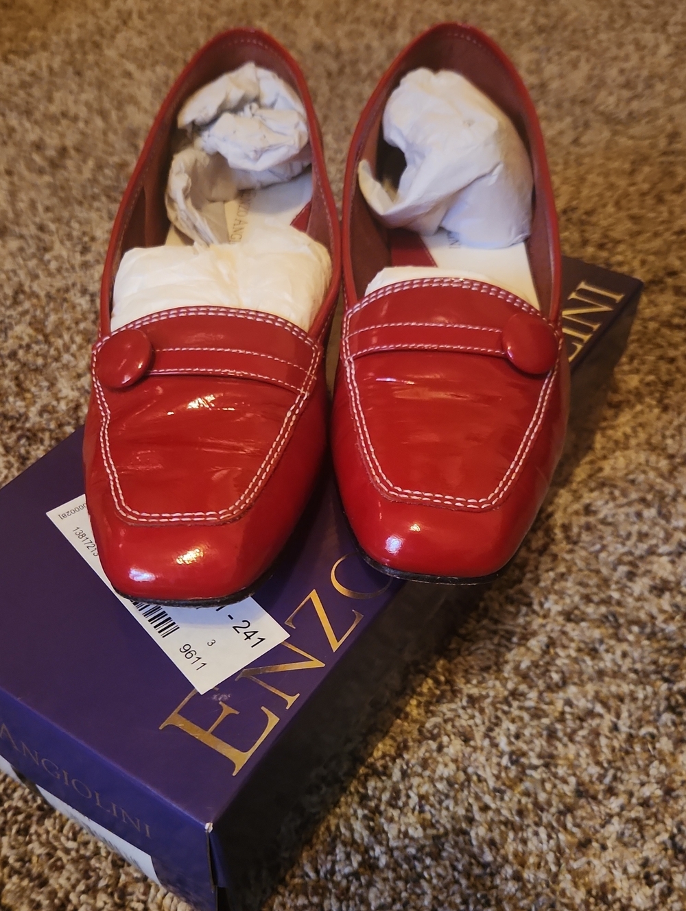Enzo Angiolini Red Patent Leather Loafers with Button Accent